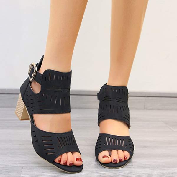 Women'S Hollow Chunky Heel High Heel Sandals 10470422C