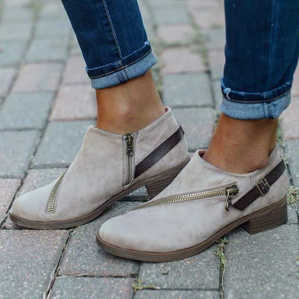 Women'S Casual Zip Block Heel Belt Buckle Ankle Boots 84448148C