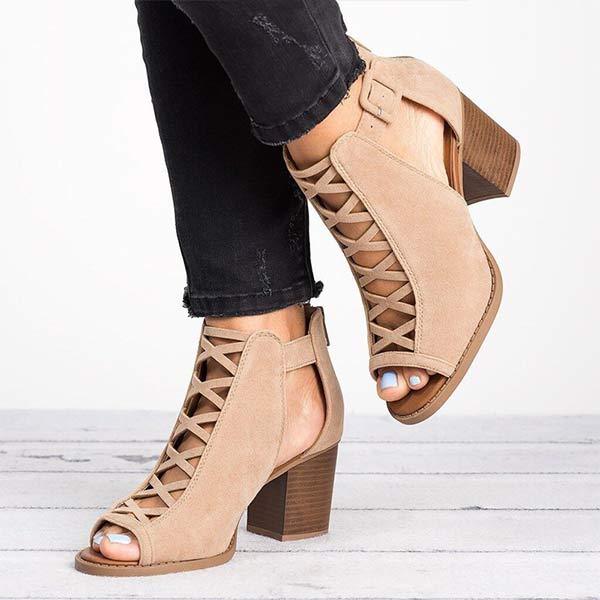 Women'S Chunky Heel Back Zipper Sandals 42597239C