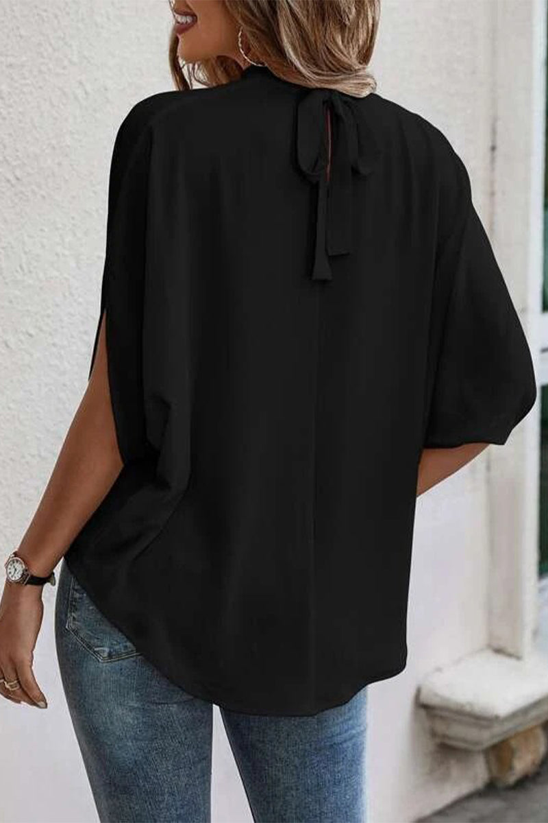 Work Elegant Print Patchwork O Neck Tops