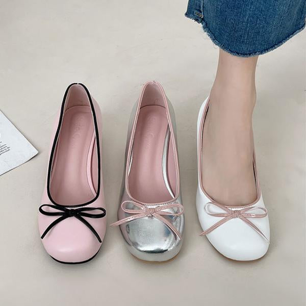 Women's Elegant Bow Barbie Pink Thick Heel Mary Jane 98235633S