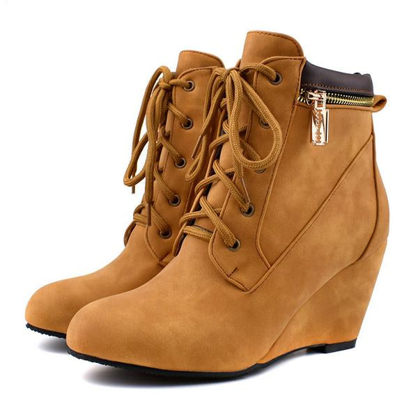 Women's Casual Suede Wedge Lace-Up Ankle Boots 41842459S