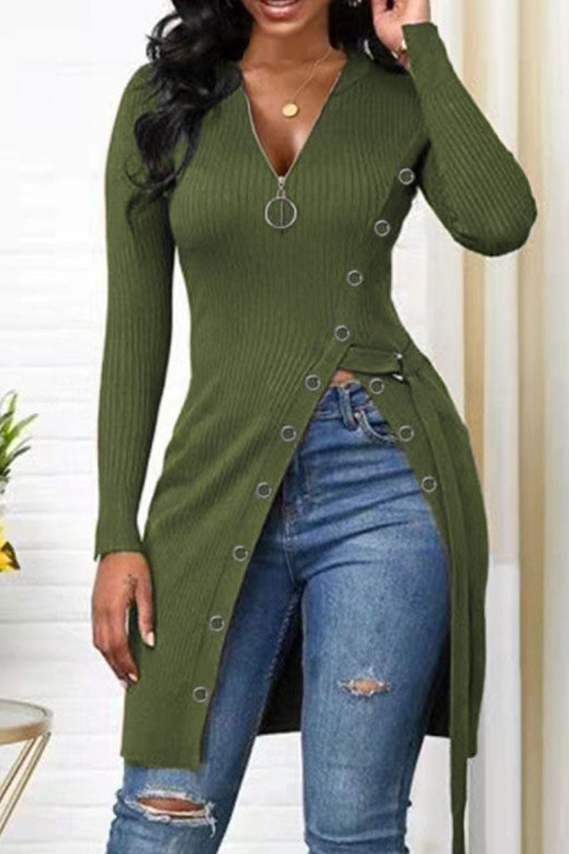 Fashion Casual Solid Patchwork V Neck Tops