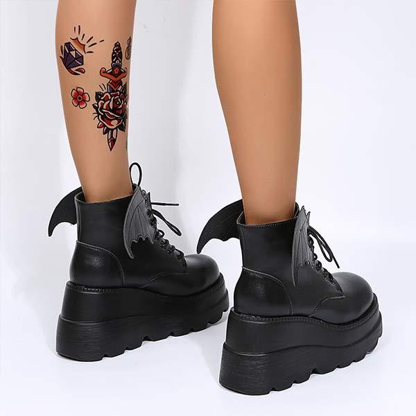 Women's Platform Dark Gothic Wing Wedge Booties 95545489C