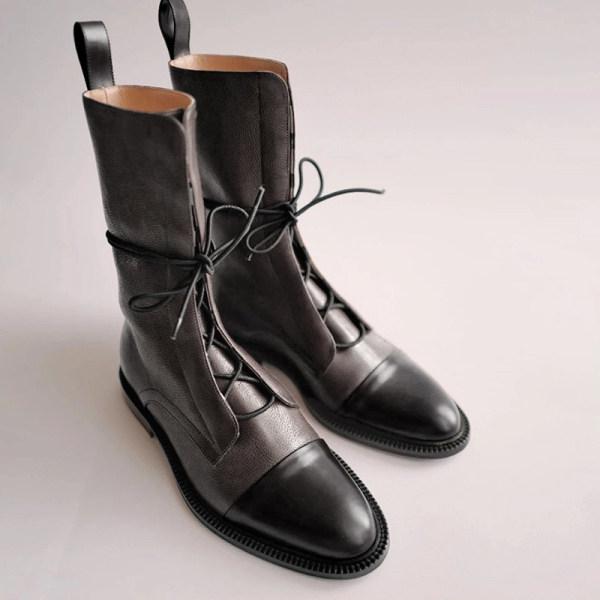 Women'S Paneled Lace-Up Short Martin Boots Biker Boots 67071946