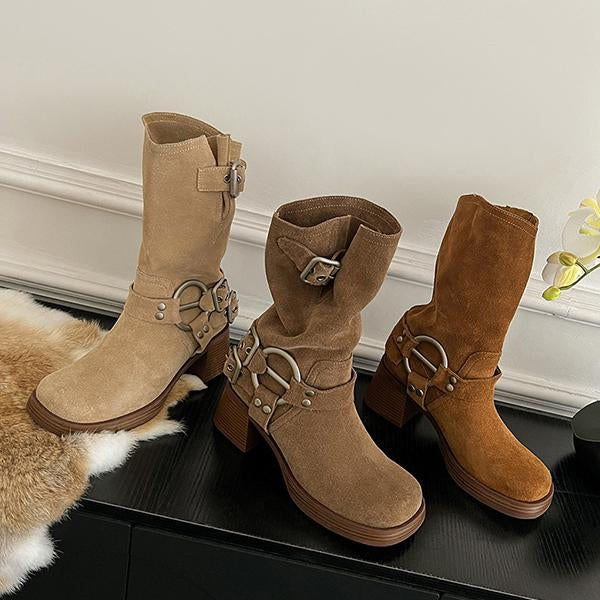 Women's Fashion Buckle Chunky Heel Martin Boots 83528295S