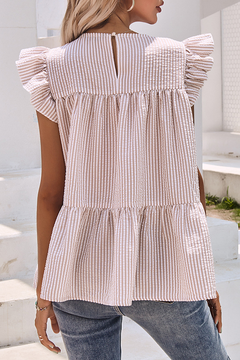 Casual Print Flounce O Neck T-Shirts(3 colors)