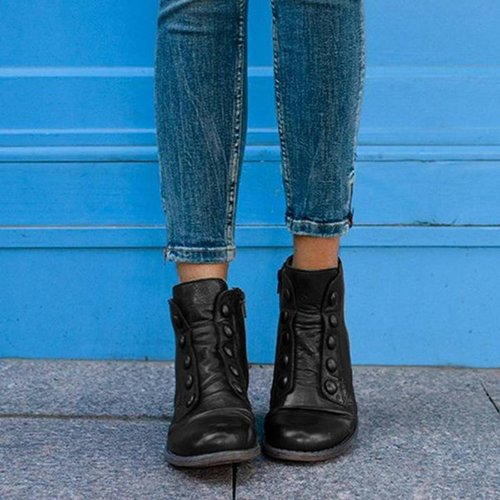 Side Zip Button Biker Boots