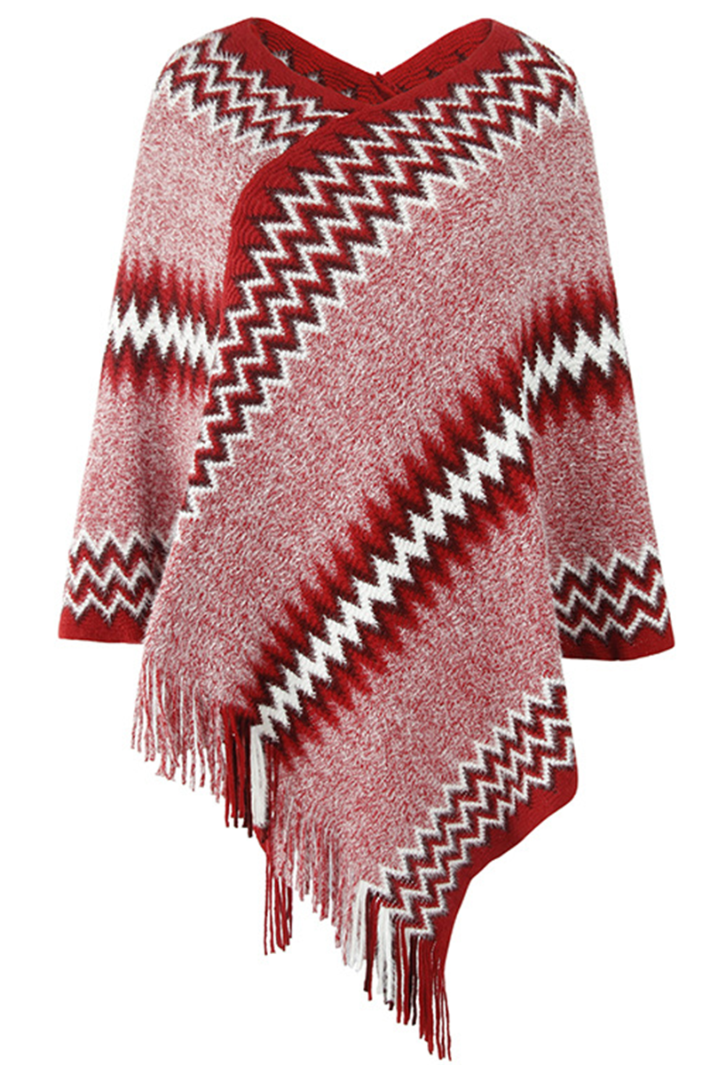 Casual Print Tassel O Neck Outerwear