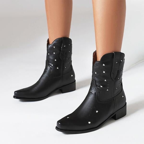 Women's Fashion Casual Star Chunky Heel Booties 05877648S