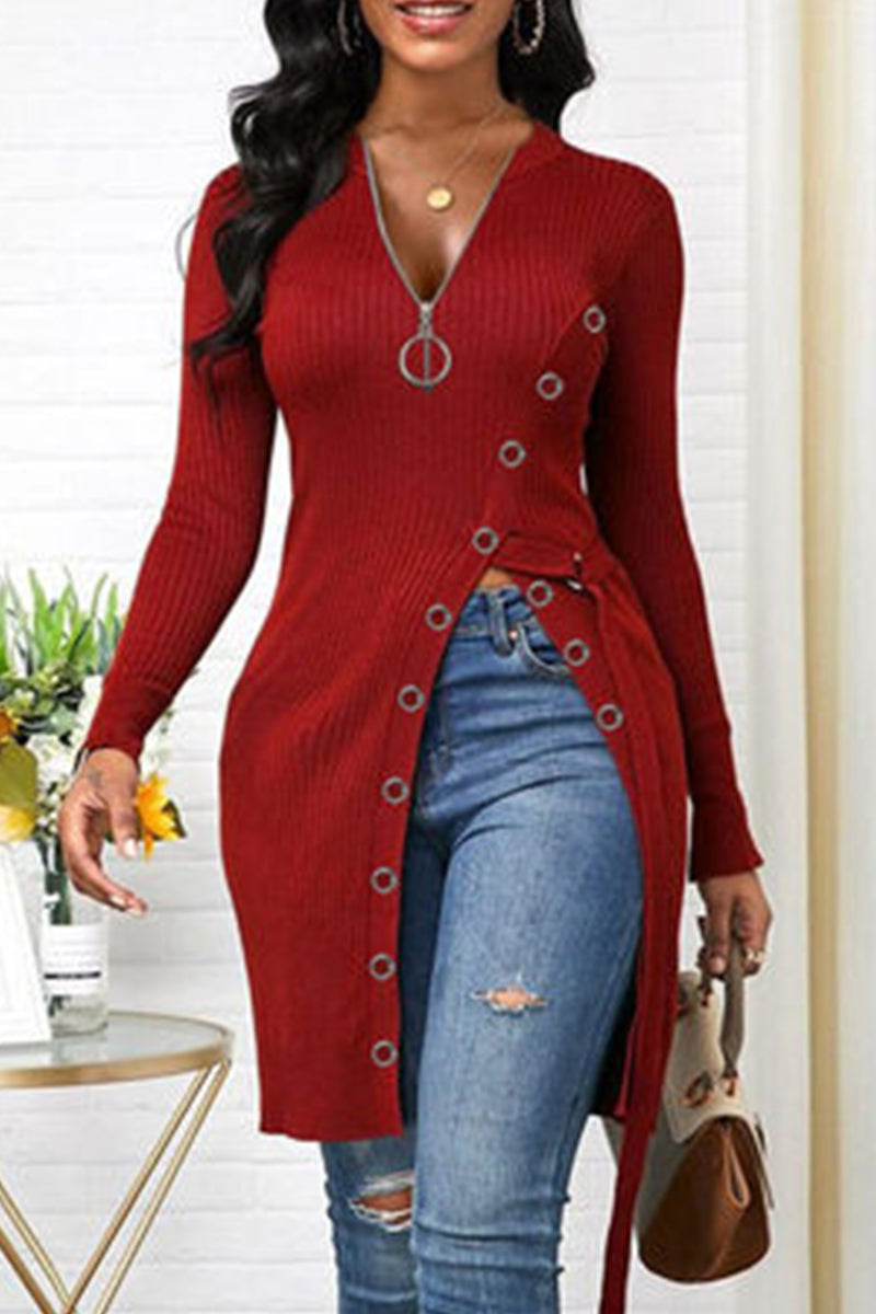 Fashion Casual Solid Patchwork V Neck Tops