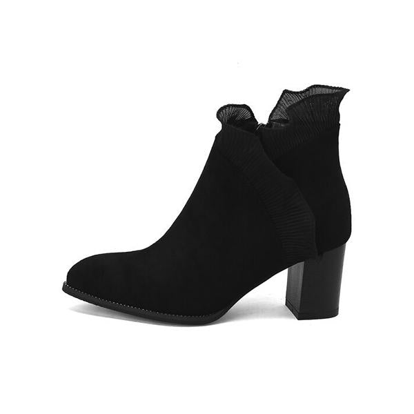 Women's Elegant Lace Trim Chunky Heel Ankle Boots 41832404S
