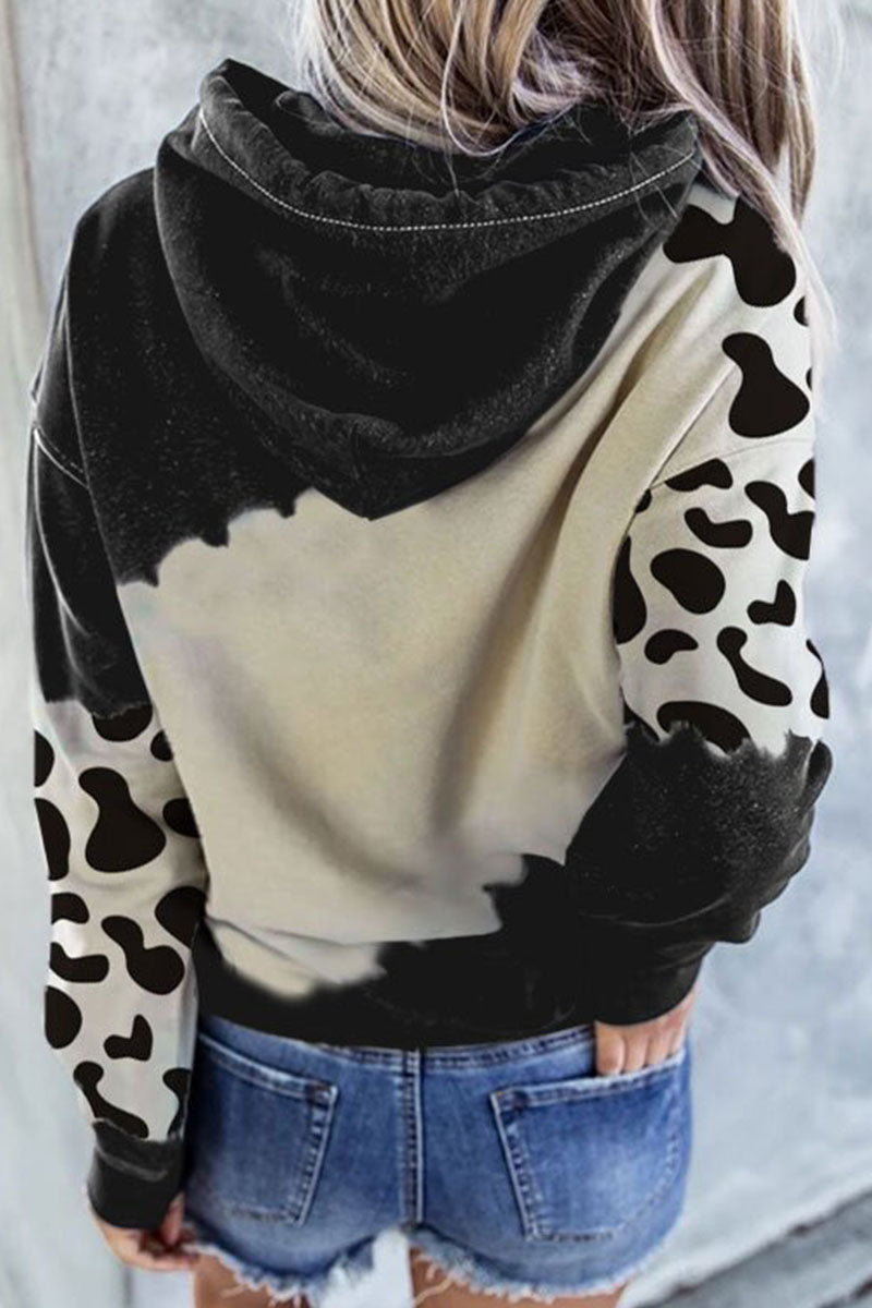 Fashion British Style Print Patchwork Hooded Collar Tops(4 colors)