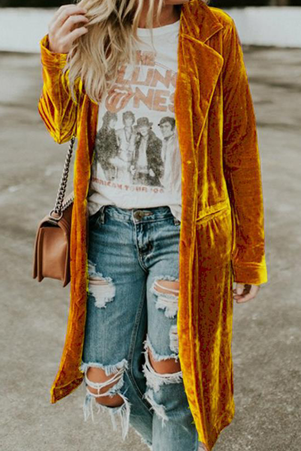 Fashion Casual Solid Patchwork Buttons Turn-back Collar Outerwear