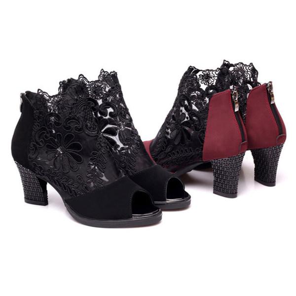Women'S Chunky Heel Open Toe Lace Sandals 29617810