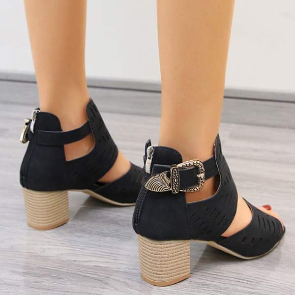 Women'S Hollow Chunky Heel High Heel Sandals 10470422C