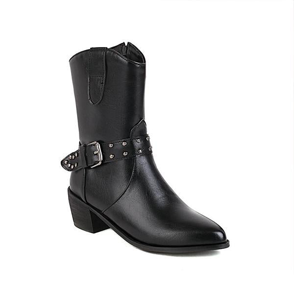Women's Fashion Chunky Heel Belt Buckle Ankle Boots 06796154S