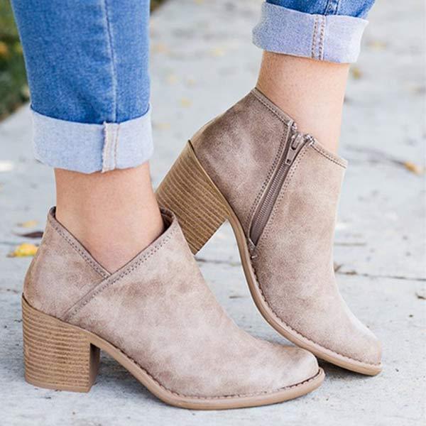 Women'S Chunky Heel Side Zip Ankle Boots 87990684C