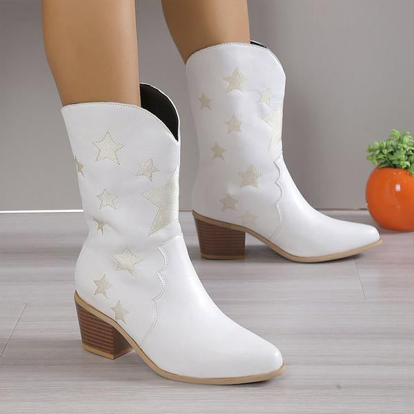 Women's Fashion Casual Star Chunky Heel Mid-calf Boots 79504262S