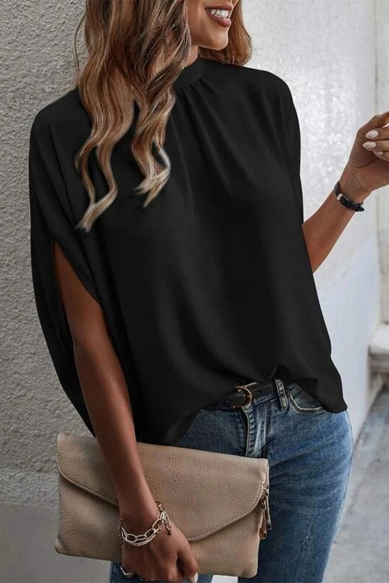 Work Elegant Print Patchwork O Neck Tops