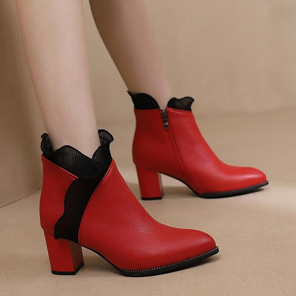 Women's Elegant Lace Trim Chunky Heel Ankle Boots 41832404S