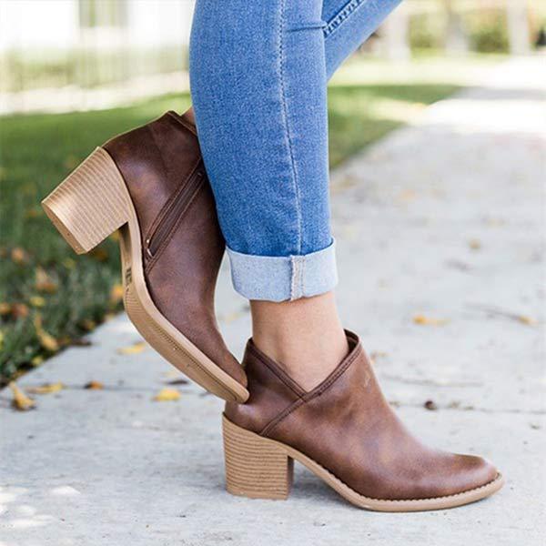 Women'S Chunky Heel Side Zip Ankle Boots 87990684C