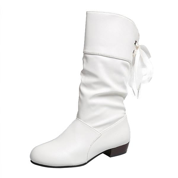 Women's Casual Round Toe Lace Back Mid Boots 39565109S