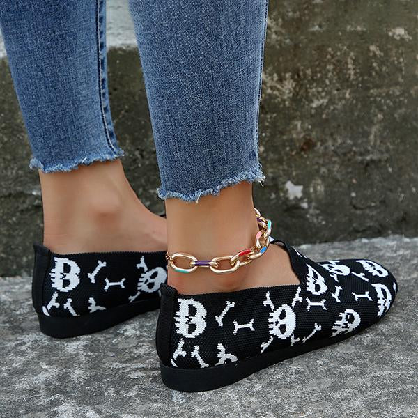 Women's Halloween Embroidered Skull Low-Top Flats 29968728S