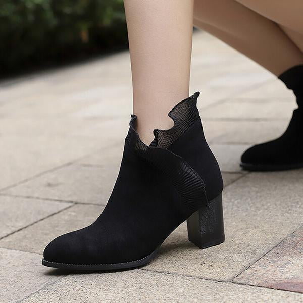 Women's Elegant Lace Trim Chunky Heel Ankle Boots 41832404S