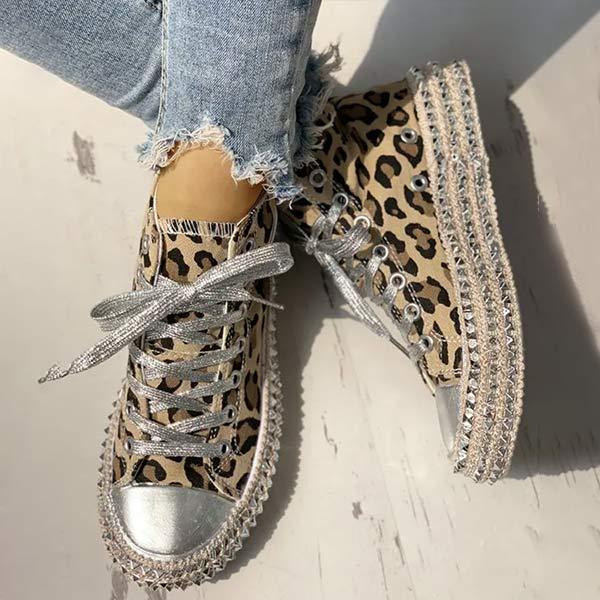 Women'S High Top Fashion Stud Leopard Print Espadrilles 36901966C