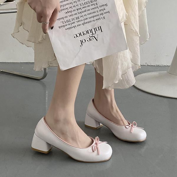 Women's Elegant Bow Barbie Pink Thick Heel Mary Jane 98235633S