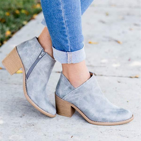 Women'S Chunky Heel Side Zip Ankle Boots 87990684C