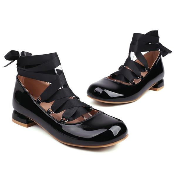 Women's Elegant Retro Square Toe Lace-up Flats 50657216C