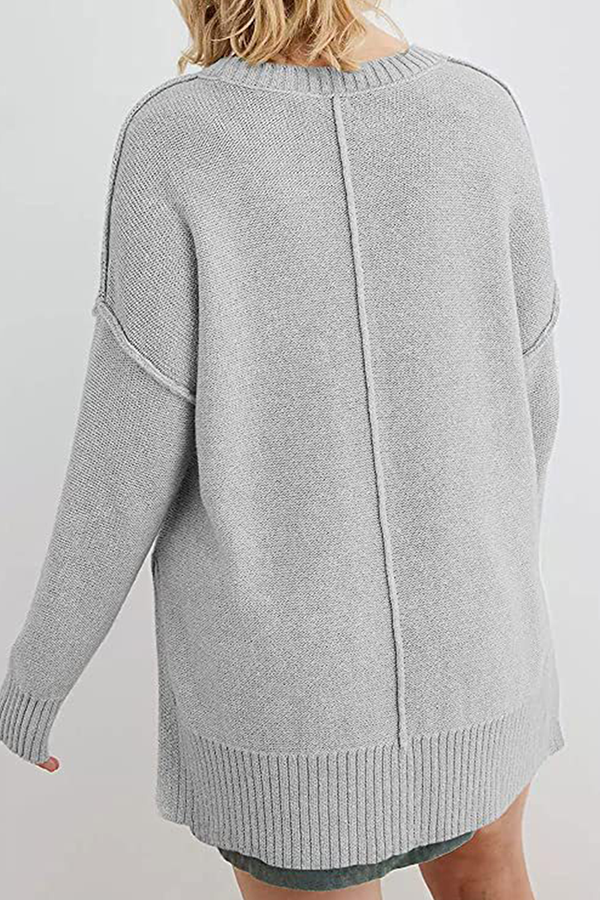 Casual Solid Patchwork Slit O Neck Tops Sweater