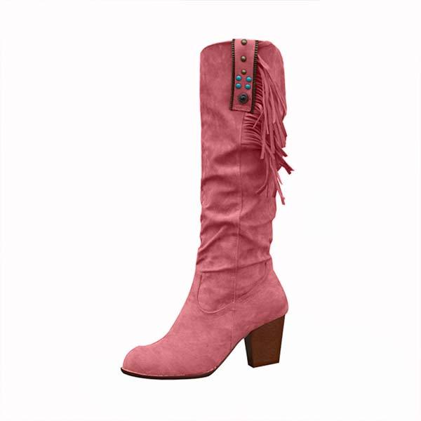 Women'S Ethnic Fringe Chunky Heel Boots 36324905C