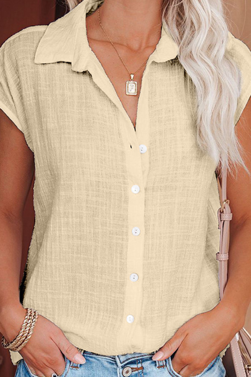 Casual Solid Patchwork Turndown Collar Tops(6 colors)