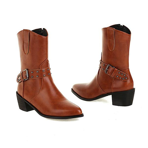 Women's Fashion Chunky Heel Belt Buckle Ankle Boots 06796154S