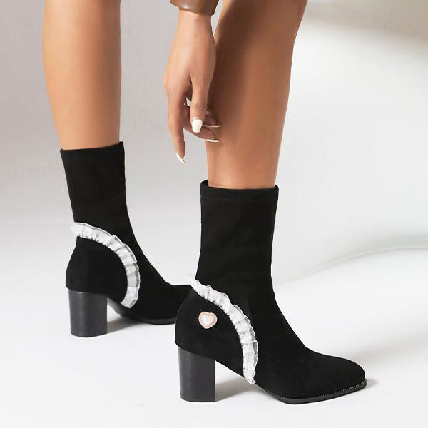 Women's Elegant Lace Heart High Heel Booties 57074446S