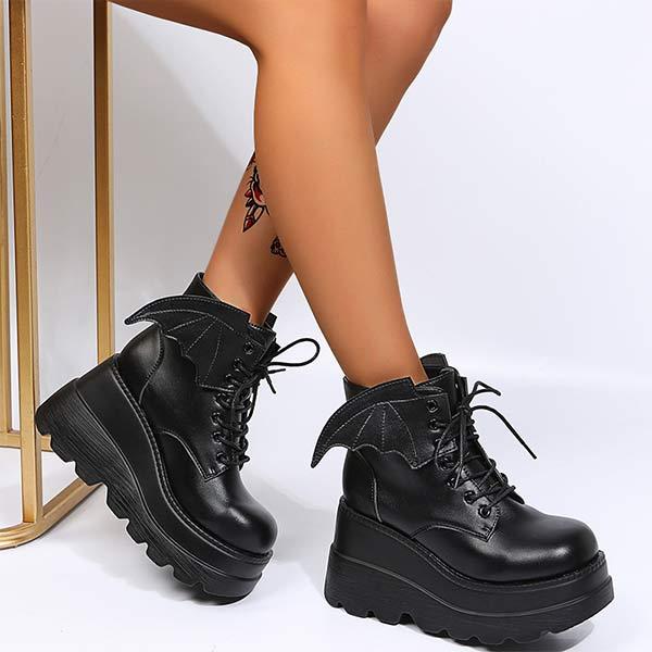 Women's Platform Dark Gothic Wing Wedge Booties 95545489C