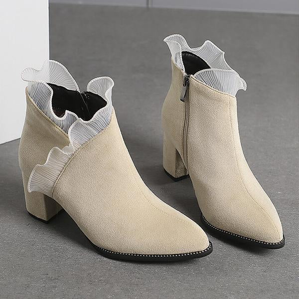 Women's Elegant Lace Trim Chunky Heel Ankle Boots 41832404S
