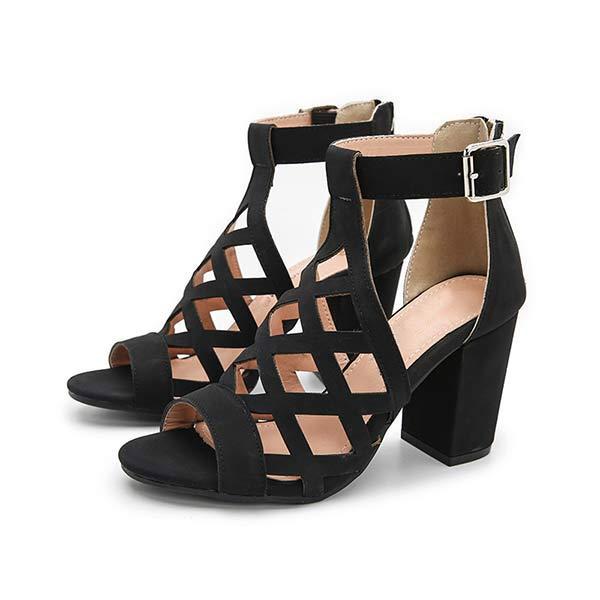 Women'S Chunky Heel Hollow Fish Mouth Sandals 84059146C