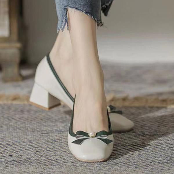 Women's Elegant Bowknot Square Toe Chunky Heel Pumps 59296065S