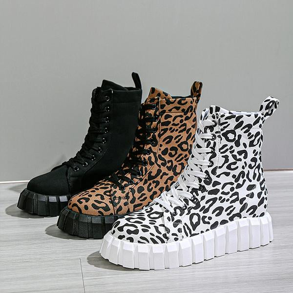 Women's Fashion Leopard Platform Lace-up Booties 99424932S