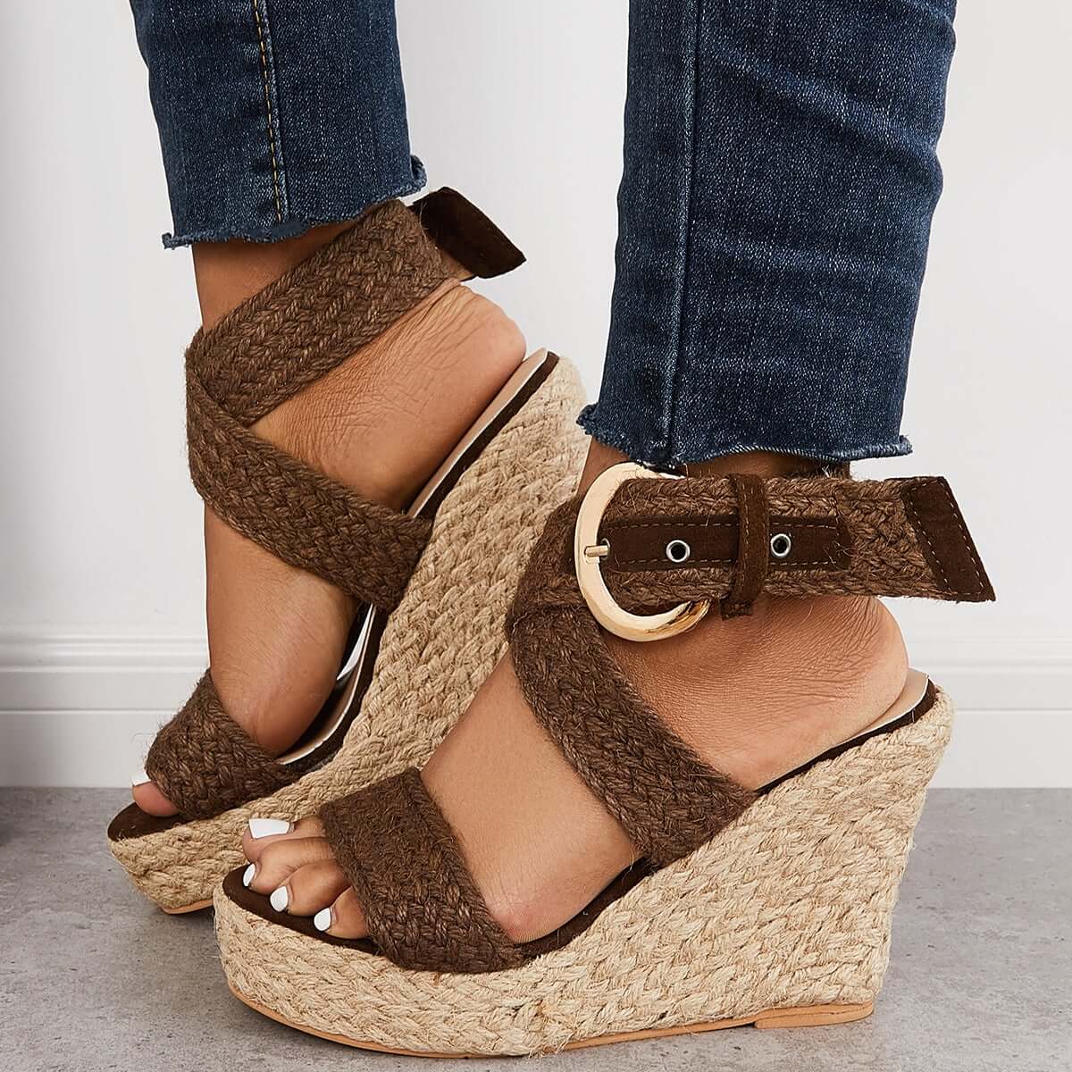 Criss Cross Ankle Strap Espadrille Wedges Platform Sandals