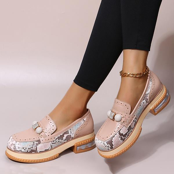 Women's Fashion Rhinestone Snake Pattern Loafers 03568046S