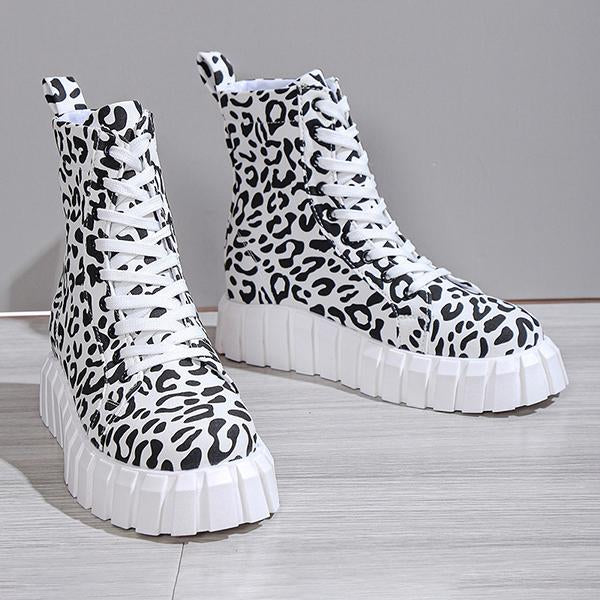Women's Fashion Leopard Platform Lace-up Booties 99424932S