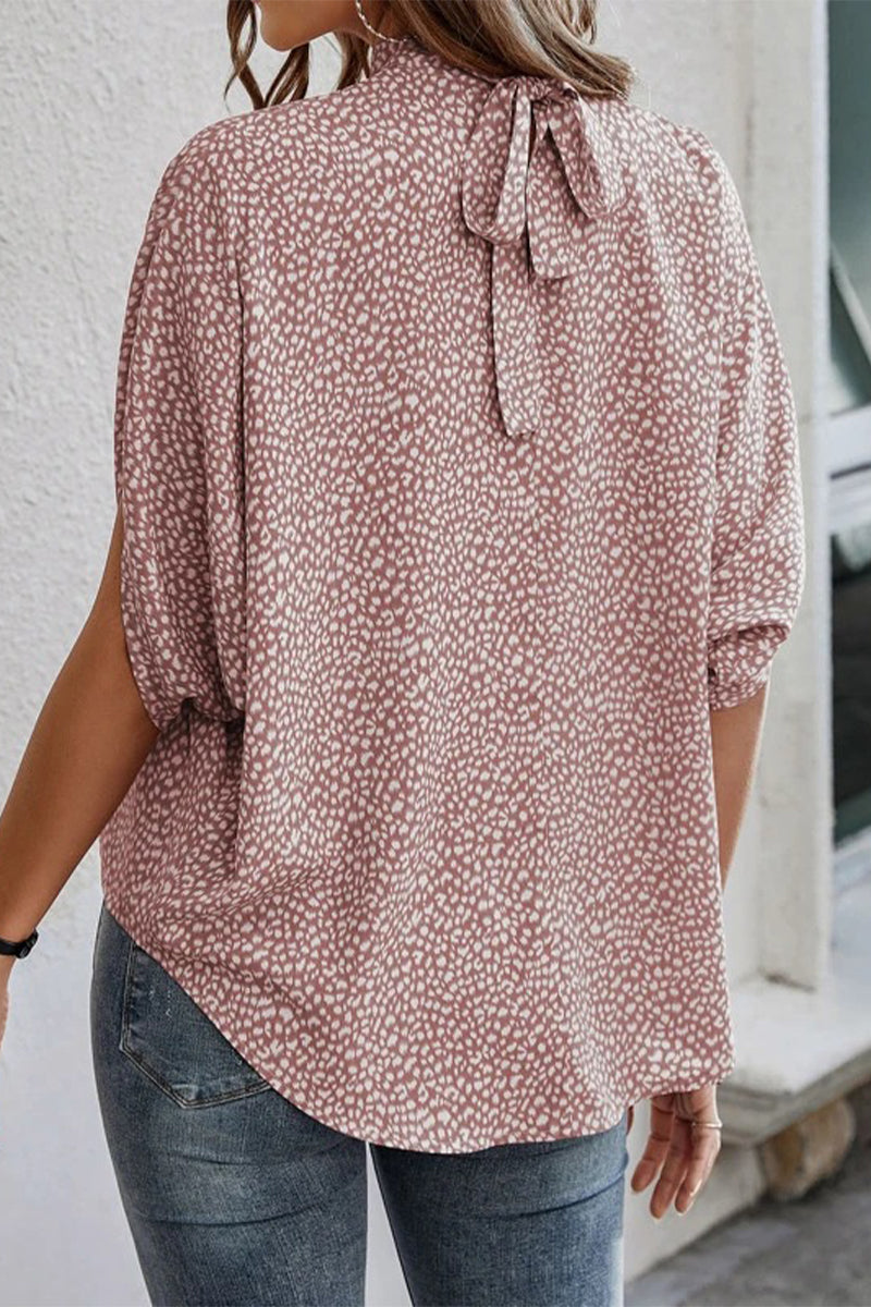 Work Elegant Print Patchwork O Neck Tops