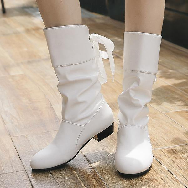 Women's Casual Round Toe Lace Back Mid Boots 39565109S