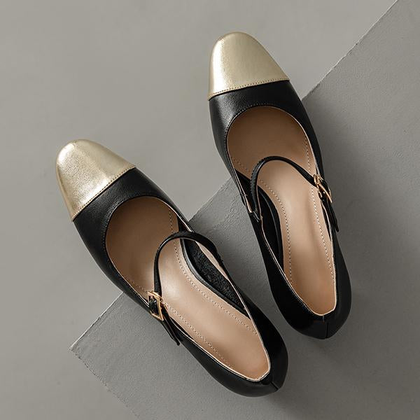 Women's Elegant Colorblock Round Toe Chunky Heels 77782268C