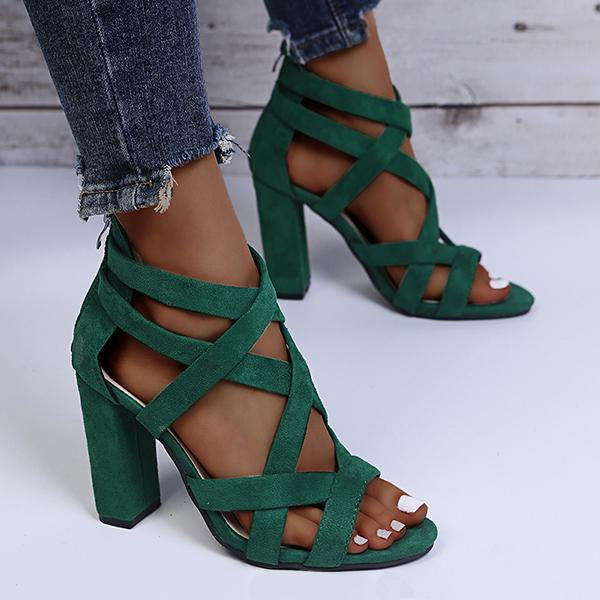 Women's Fashion Cross Strap Chunky Heel Sandals 15534156C